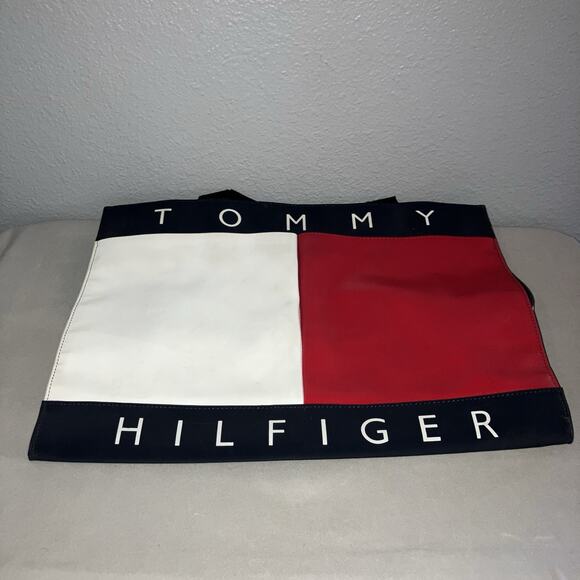 Bag Purse Tommy Hilfiger Flag Logo Very Big Large Tote Used In Good Condition - Picture 1 of 6